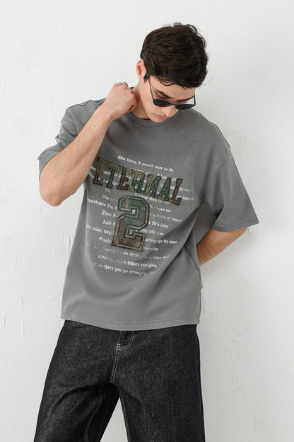 Oversize Yazı ve 2 Baskılı Tişört