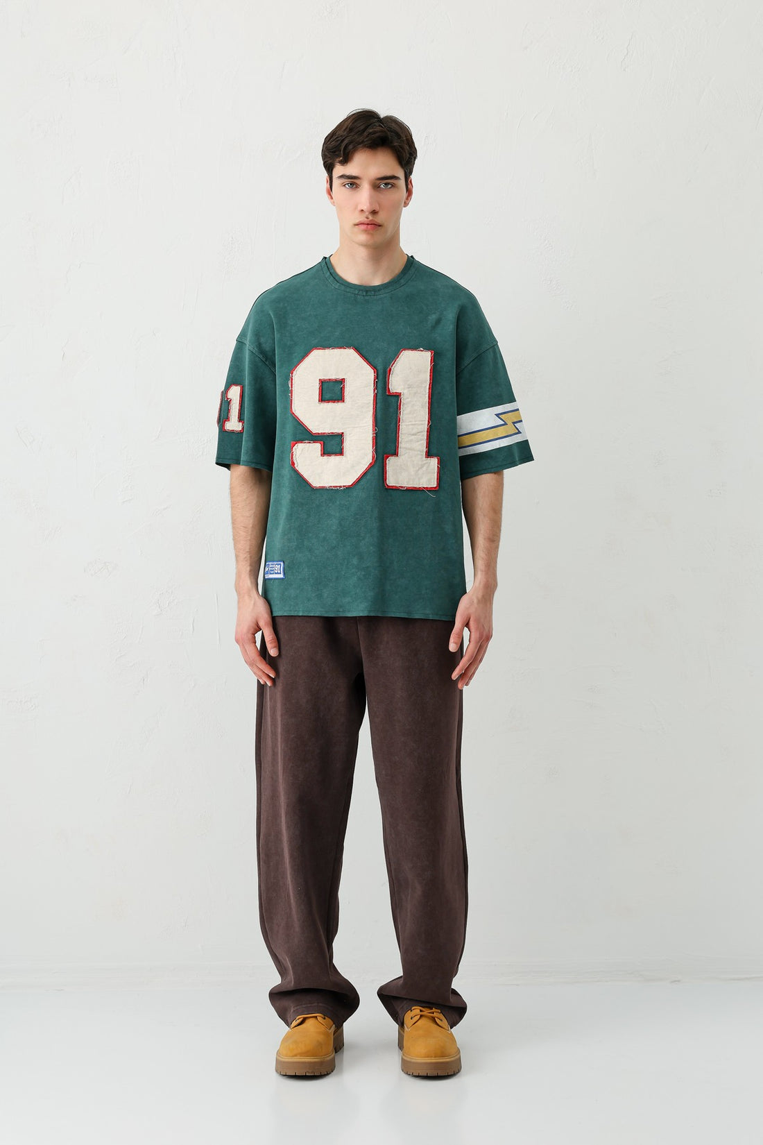Oversize 91 Baskılı Kol Detaylı Tişört