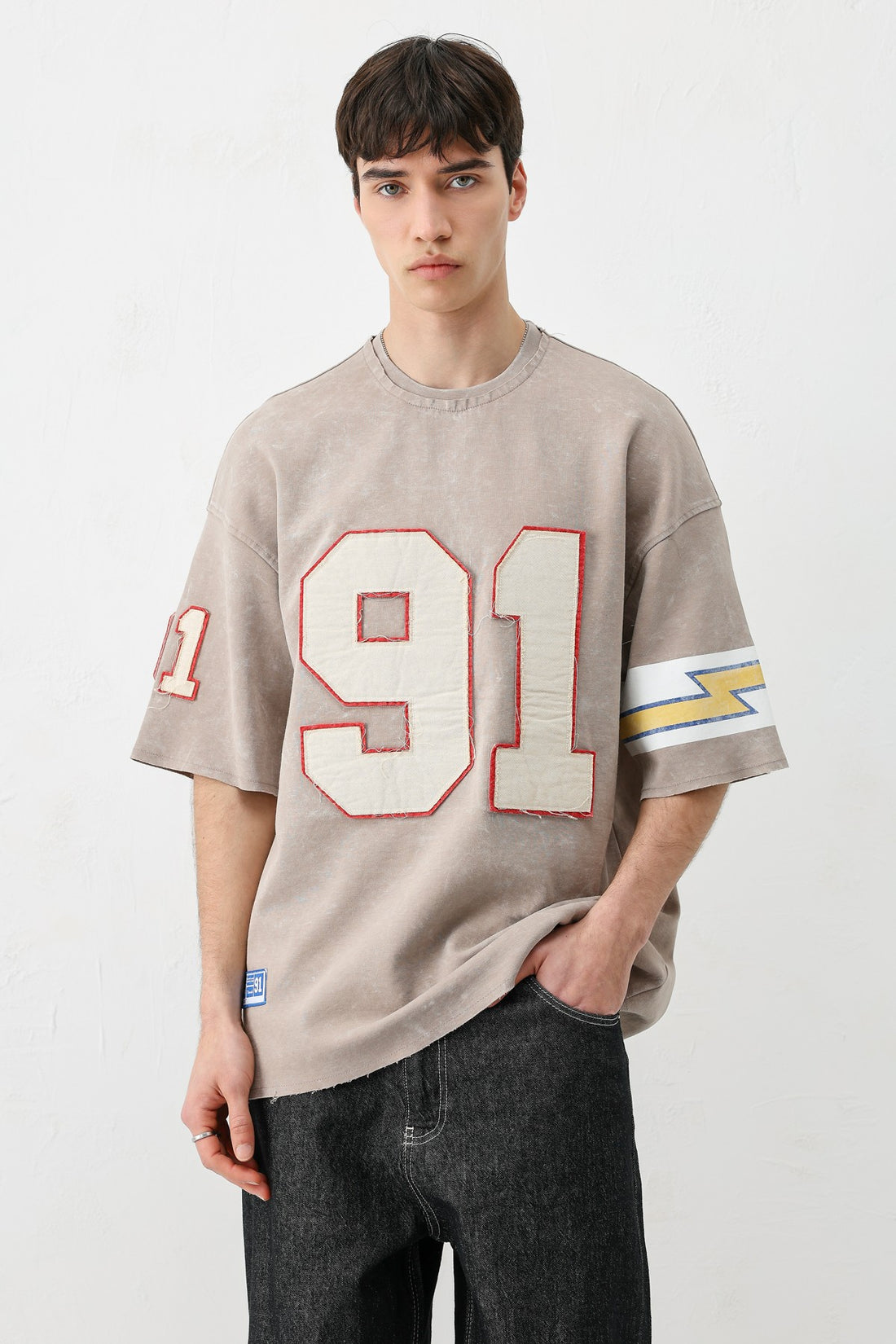 Oversize 91 Baskılı Kol Detaylı Tişört