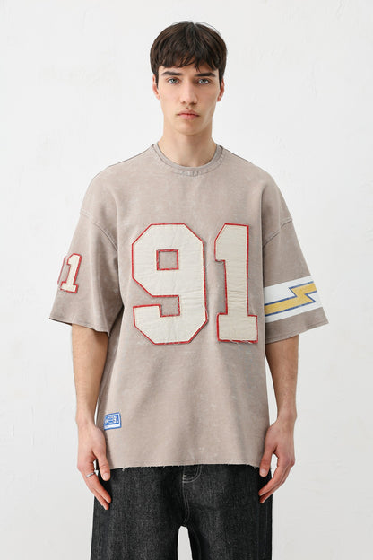 Oversize 91 Baskılı Kol Detaylı Tişört