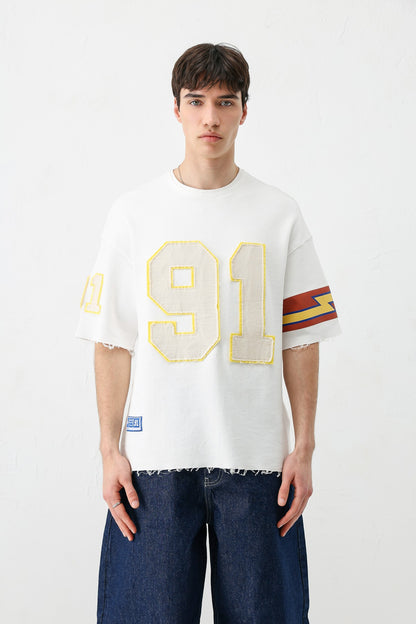 Oversize 91 Baskılı Kol Detaylı Tişört