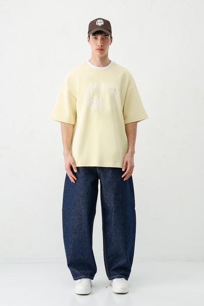 Oversize Bisiklet Yaka 91 Baskılı Tişört