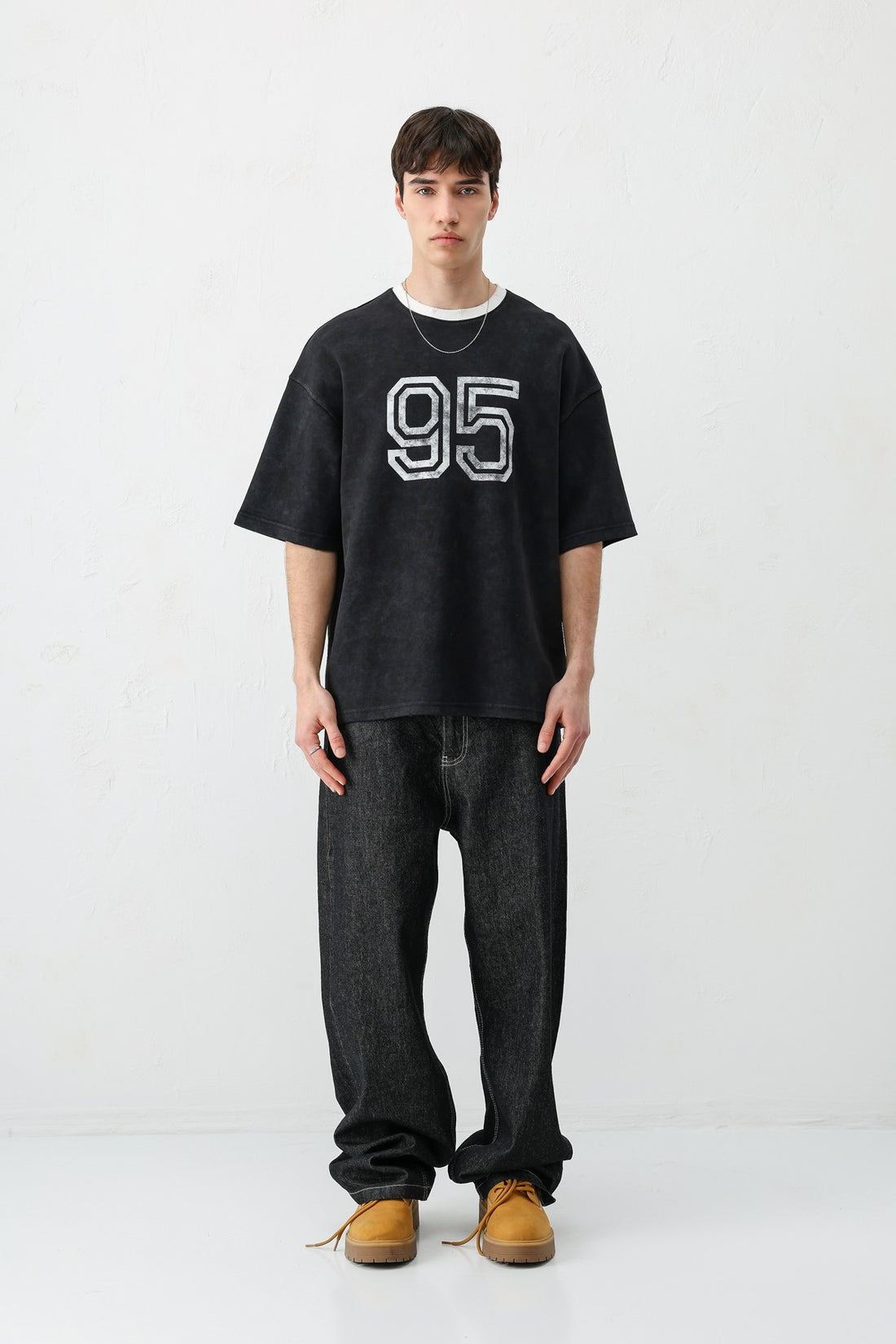 Oversize Bisiklet Yaka 91 Baskılı Tişört