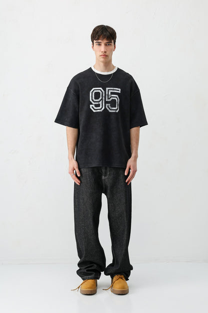 Oversize Bisiklet Yaka 91 Baskılı Tişört