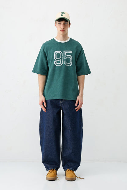 Oversize Bisiklet Yaka 91 Baskılı Tişört