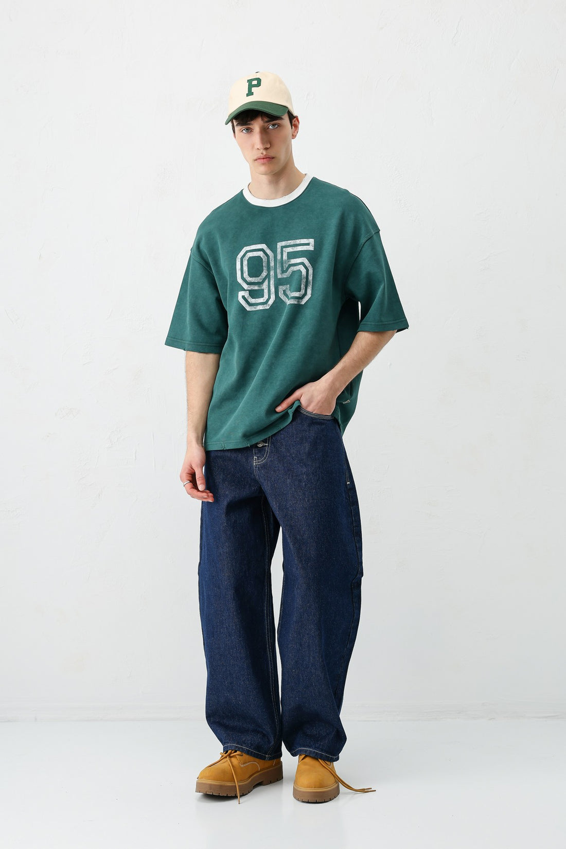 Oversize Bisiklet Yaka 91 Baskılı Tişört