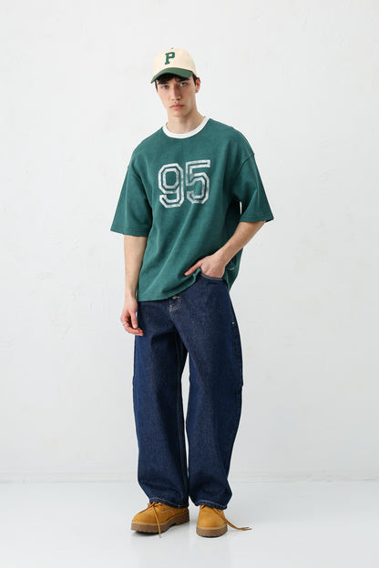 Oversize Bisiklet Yaka 91 Baskılı Tişört