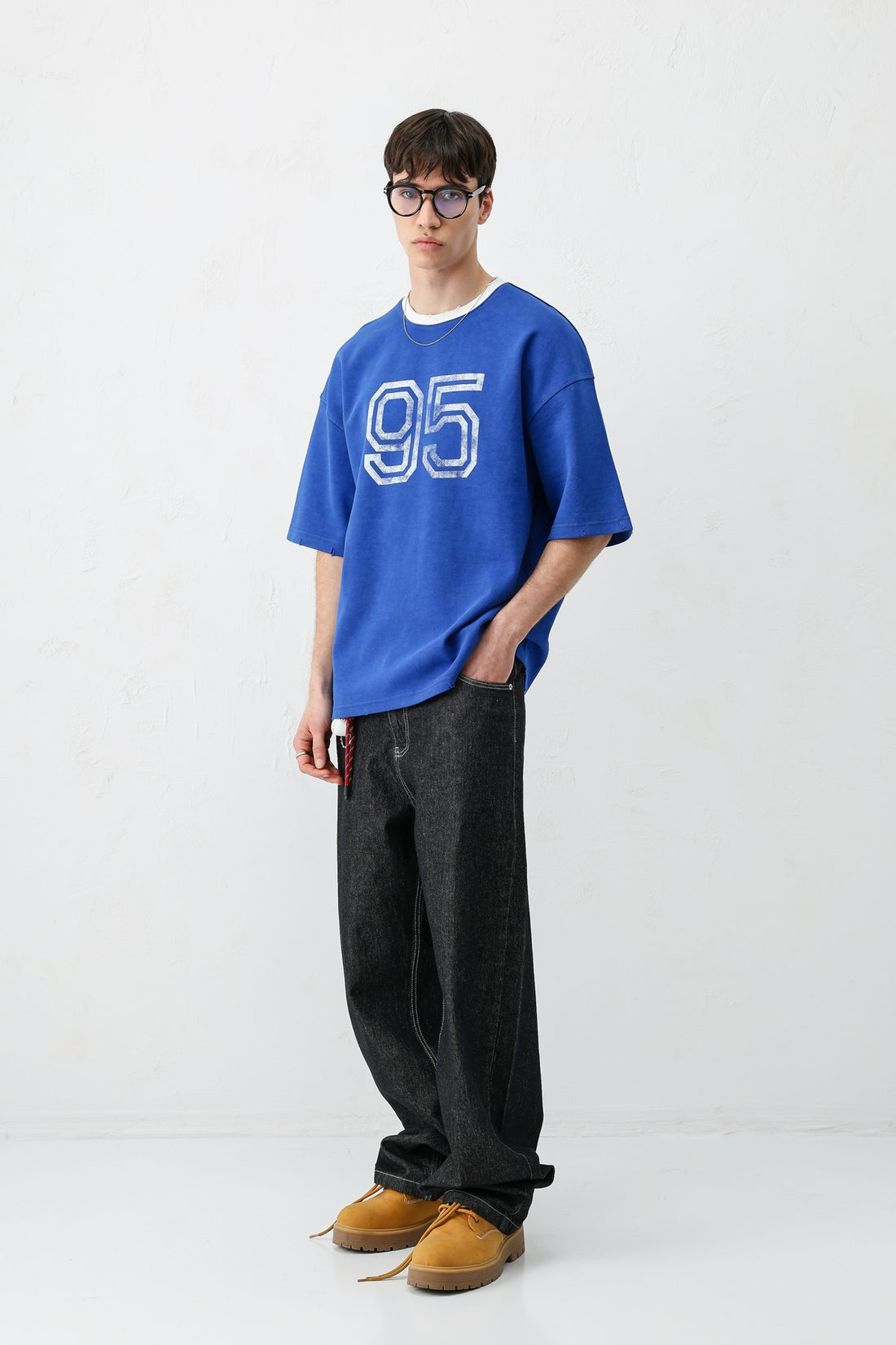 Oversize Bisiklet Yaka 91 Baskılı Tişört
