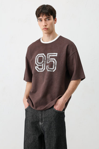 Oversize Bisiklet Yaka 91 Baskılı Tişört