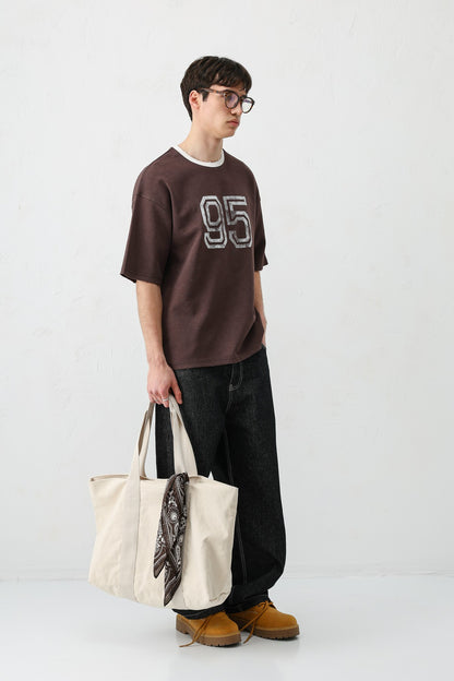 Oversize Bisiklet Yaka 91 Baskılı Tişört