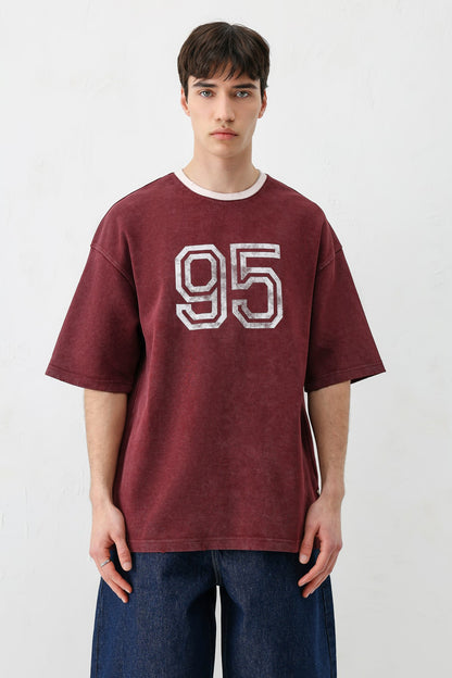 Oversize Bisiklet Yaka 91 Baskılı Tişört