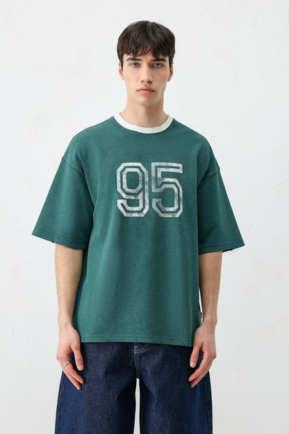 Oversize Bisiklet Yaka 91 Baskılı Tişört