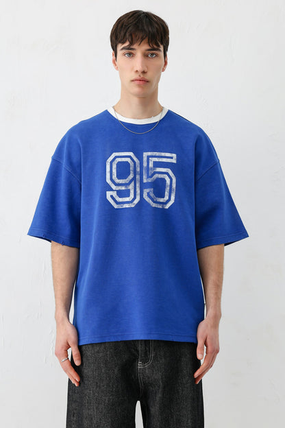 Oversize Bisiklet Yaka 91 Baskılı Tişört