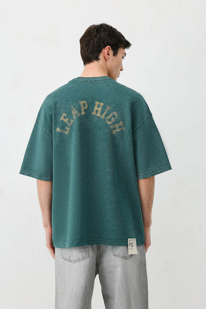Yıkamalı Baskılı Oversize Tişört
