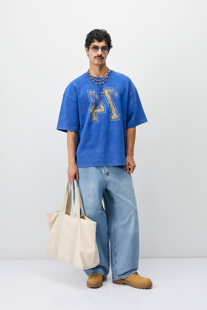Yıkamalı Baskılı Oversize Tişört