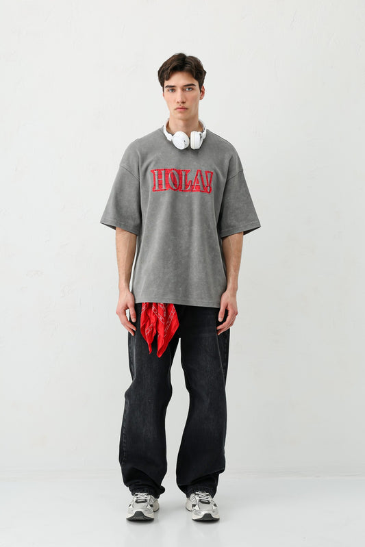Yıkamalı Baskılı Oversize Tişört