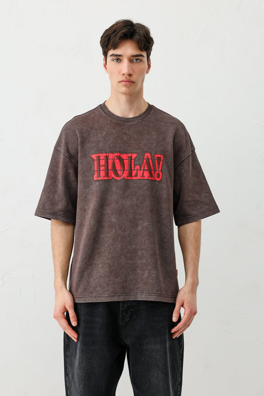 Yıkamalı Baskılı Oversize Tişört