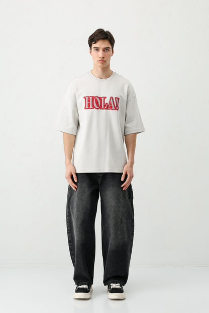Yıkamalı Baskılı Oversize Tişört