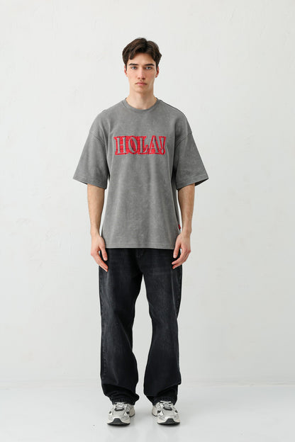 Yıkamalı Baskılı Oversize Tişört