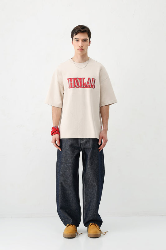 Yıkamalı Baskılı Oversize Tişört