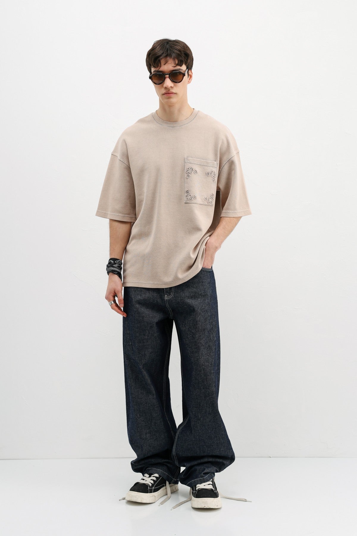 Oversize Baskılı Tişört Bej