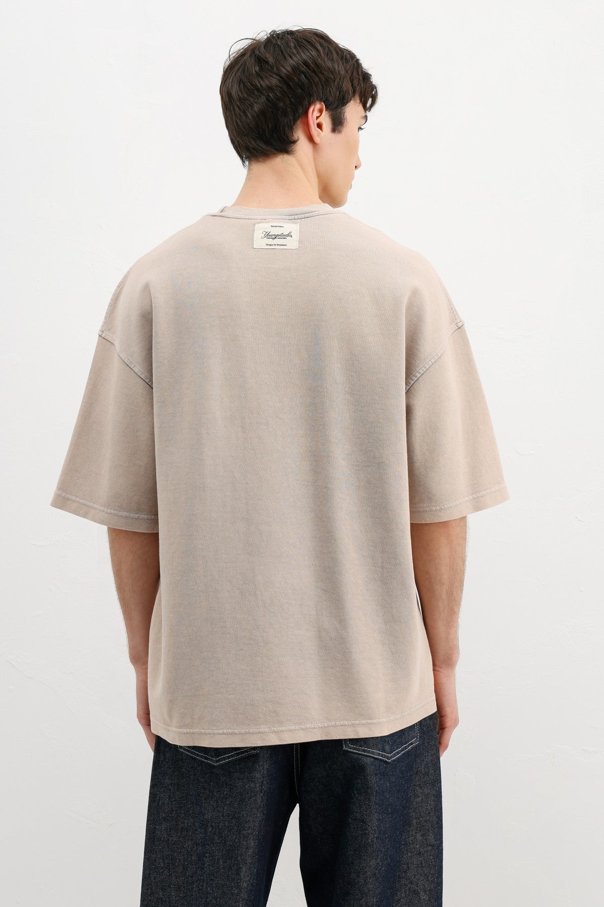 Oversize Baskılı Tişört Bej