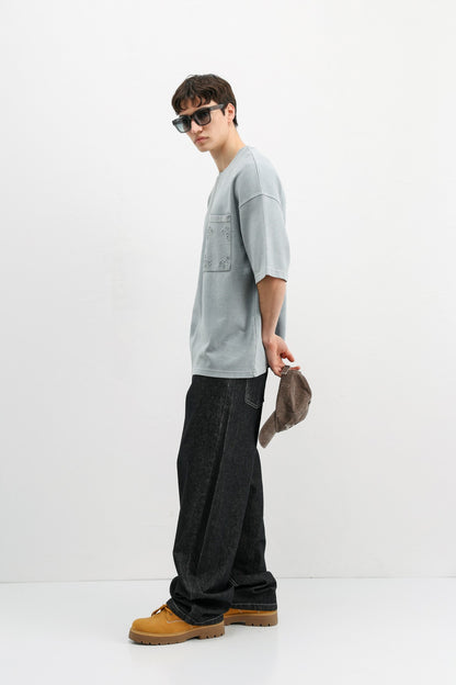 Oversize Baskılı Tişört Gri