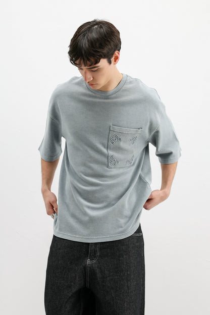 Oversize Baskılı Tişört Gri