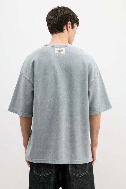 Oversize Baskılı Tişört Gri