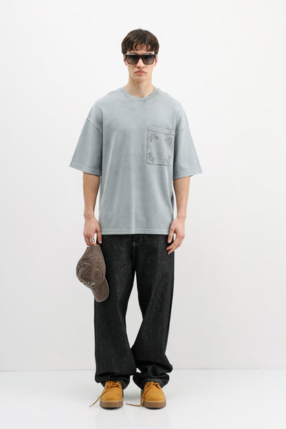 Oversize Baskılı Tişört Gri