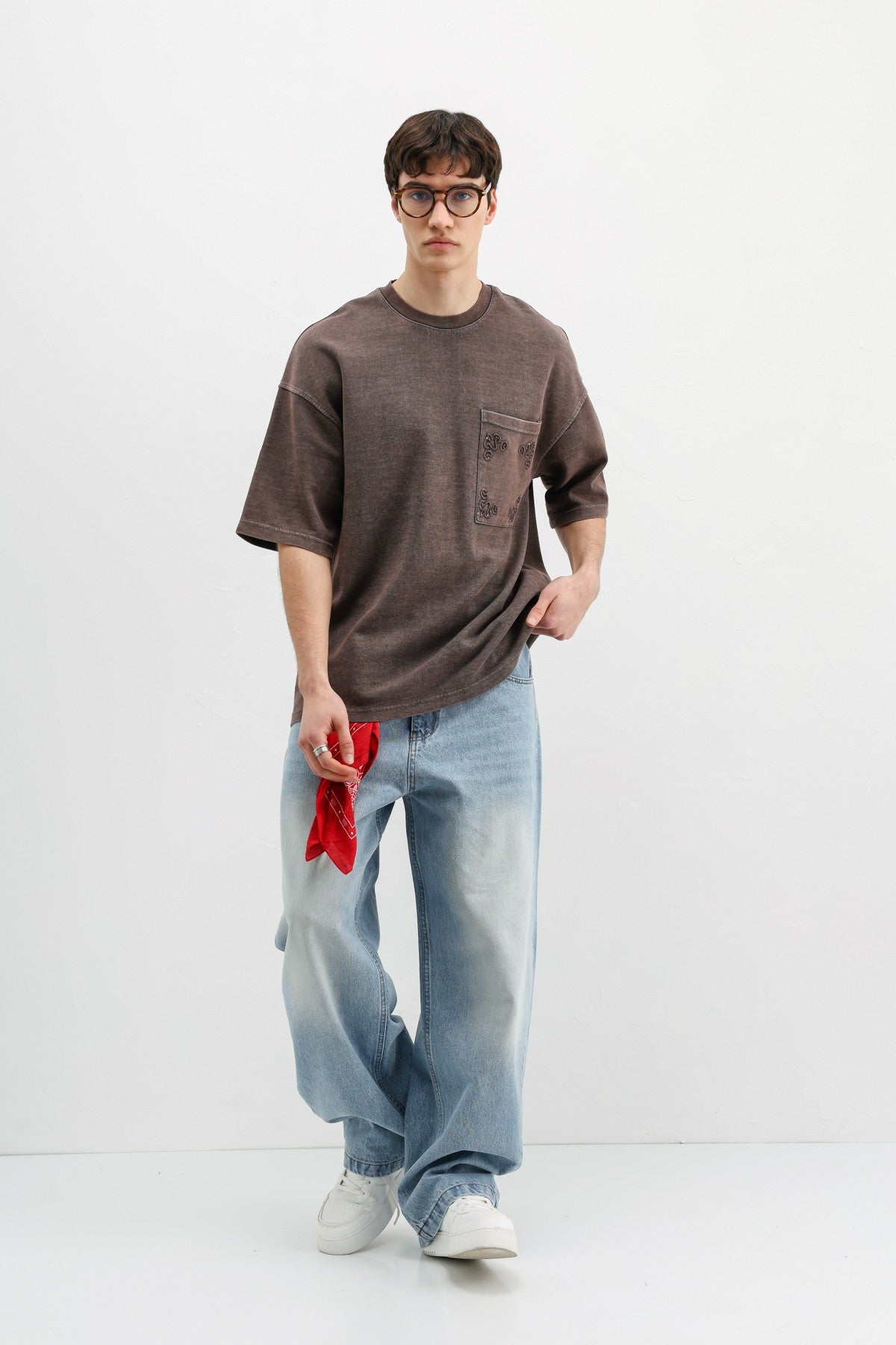 Oversize Baskılı Tişört Kahve