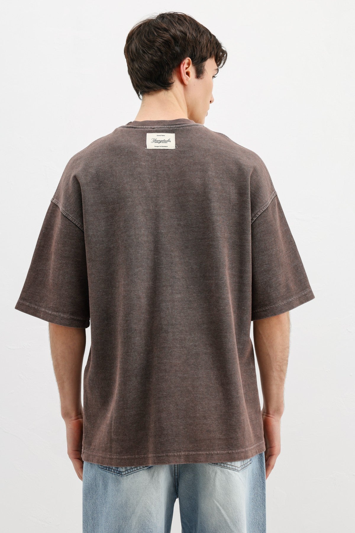 Oversize Baskılı Tişört Kahve