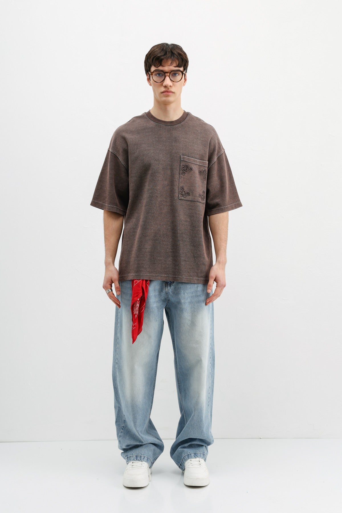 Oversize Baskılı Tişört Kahve