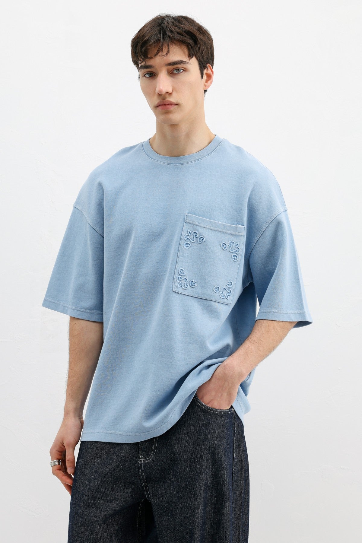 Oversize Baskılı Tişört Bebe Mavi