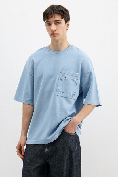 Oversize Baskılı Tişört Bebe Mavi