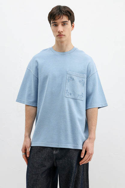 Oversize Baskılı Tişört Bebe Mavi