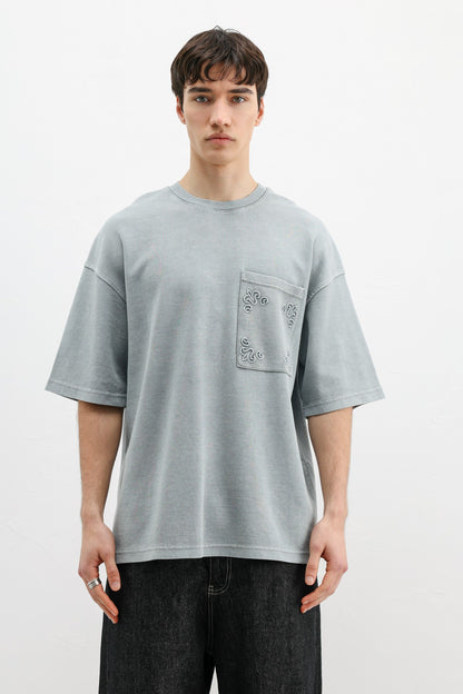 Oversize Baskılı Tişört Gri