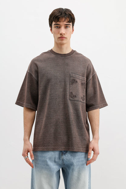 Oversize Baskılı Tişört Kahve