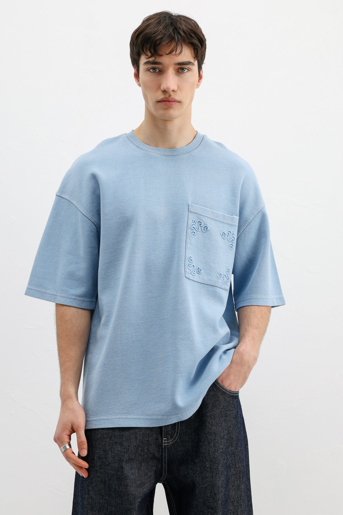 Oversize Baskılı Tişört Bebe Mavi