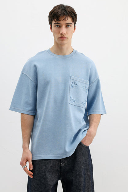 Oversize Baskılı Tişört Bebe Mavi