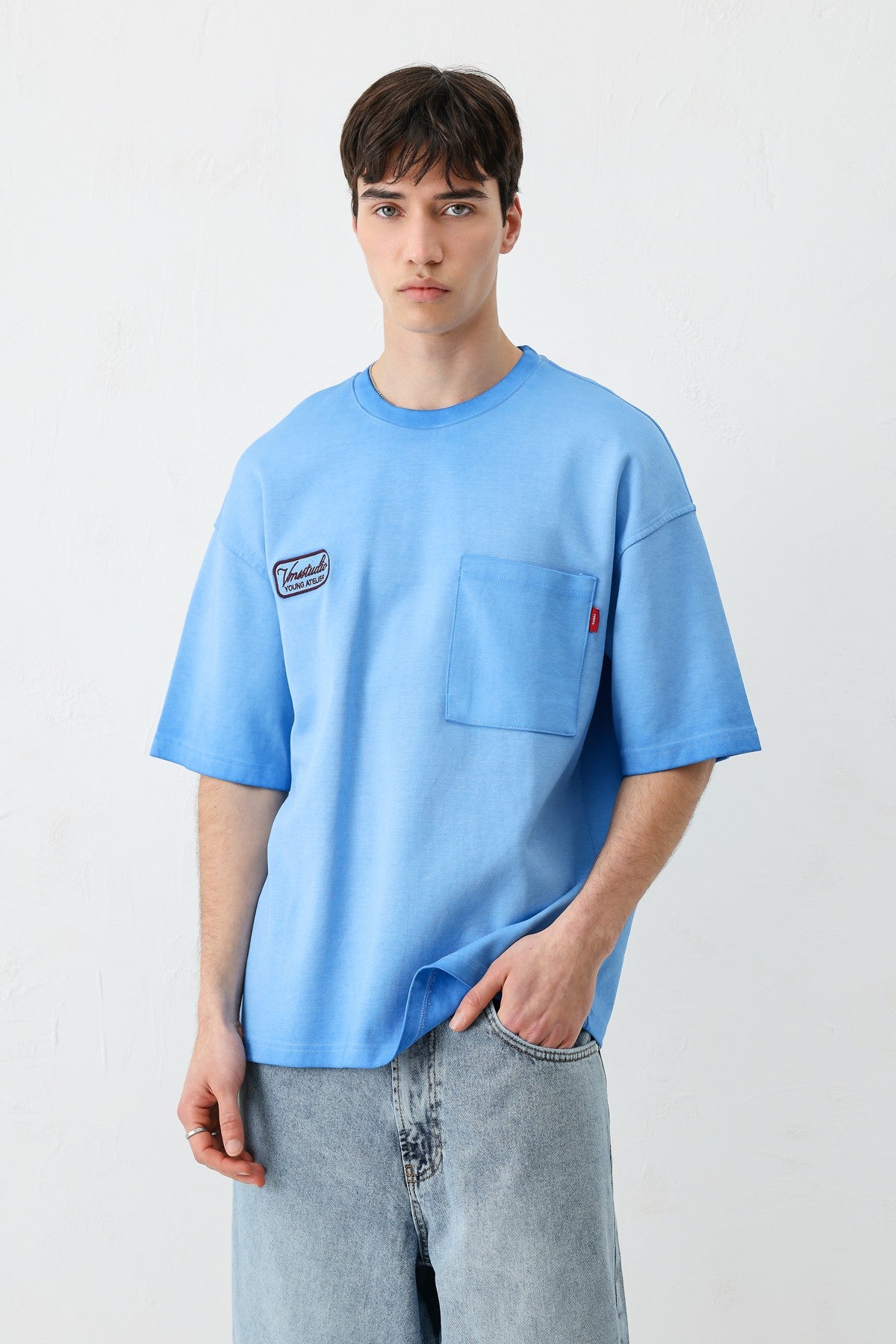 Oversize Baskılı Tişört Saks