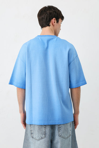 Oversize Baskılı Tişört Saks
