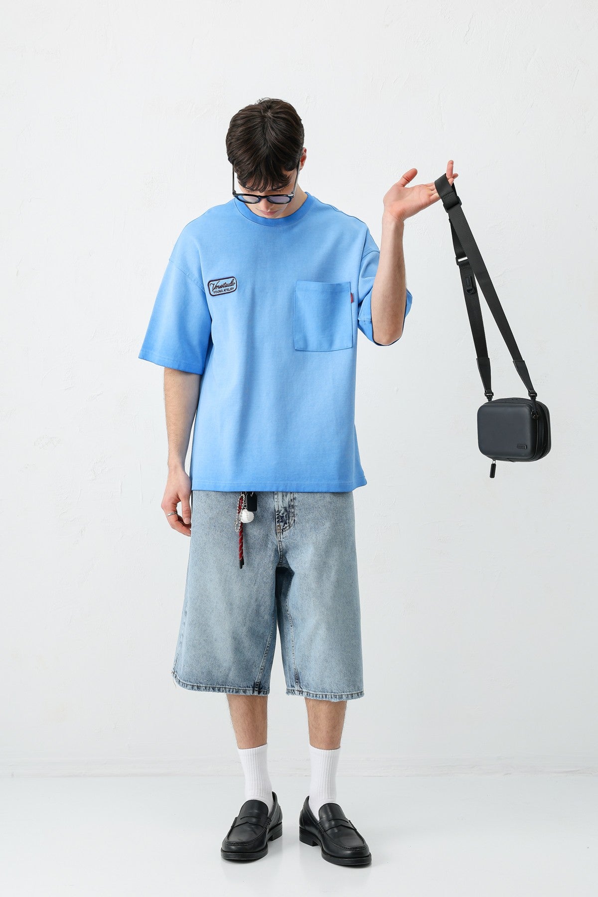 Oversize Baskılı Tişört Saks