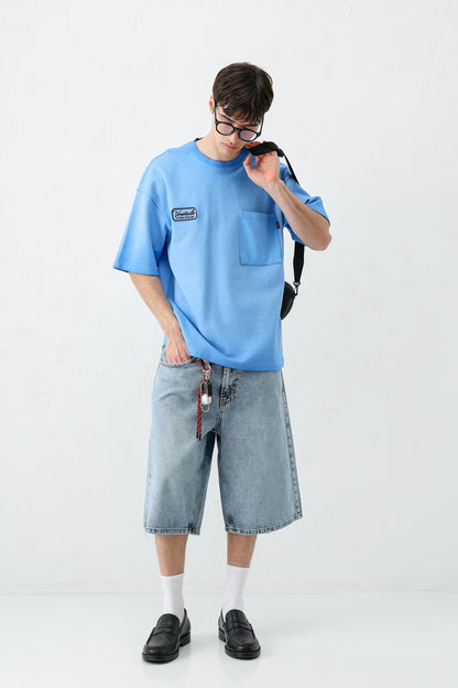Oversize Baskılı Tişört Saks