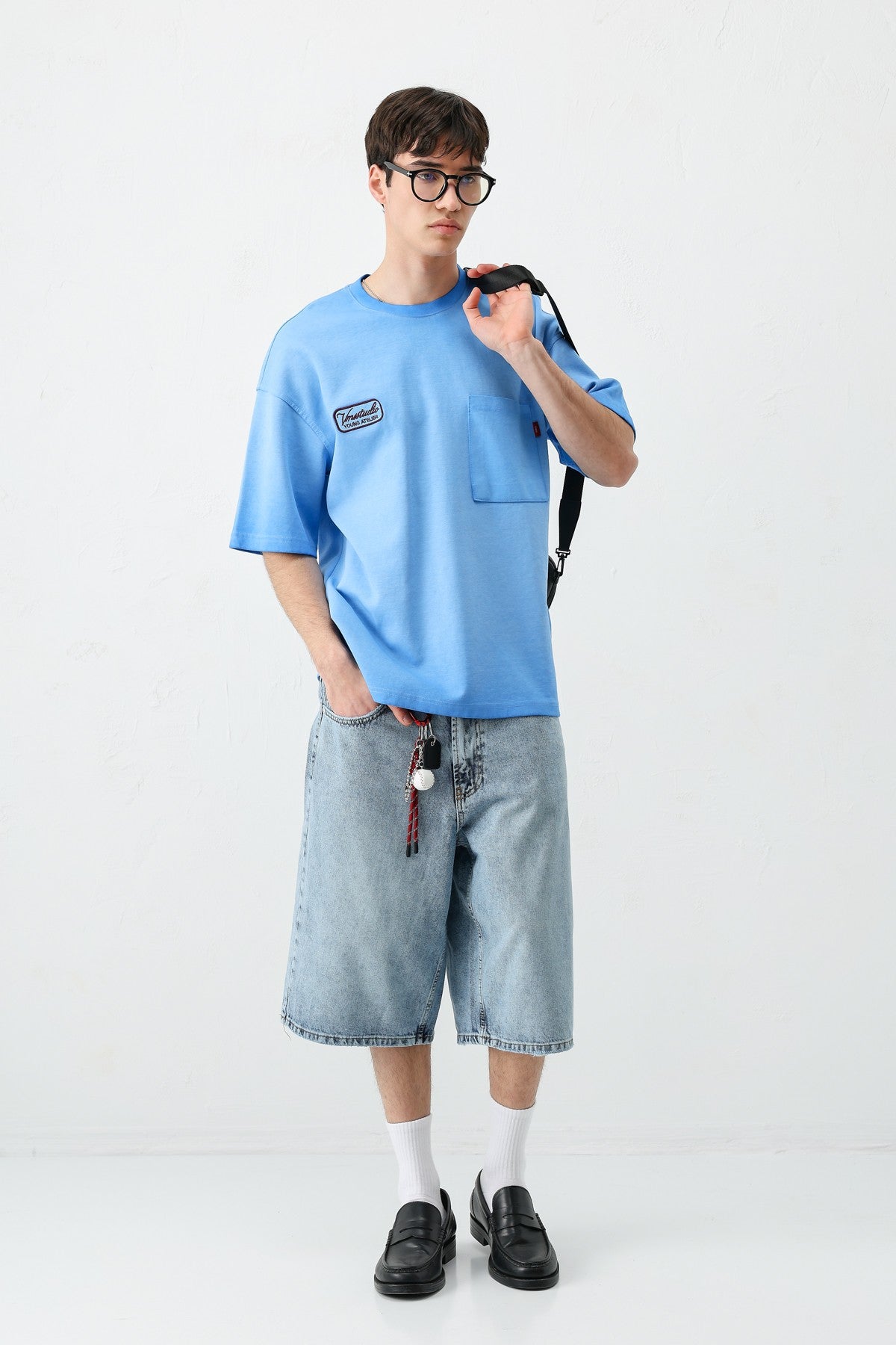 Oversize Baskılı Tişört Saks