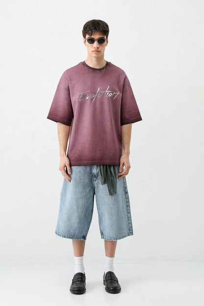 Oversize Bisiklet Yaka Baskılı Heavyweight Tişört