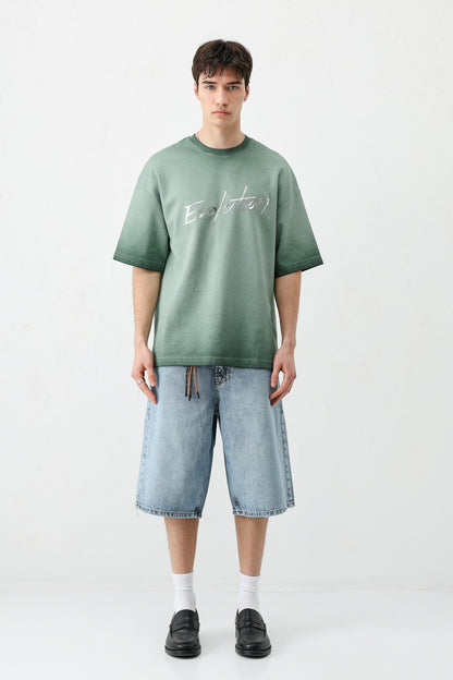 Oversize Bisiklet Yaka Baskılı Heavyweight Tişört