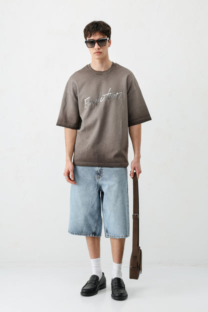 Oversize Bisiklet Yaka Baskılı Heavyweight Tişört