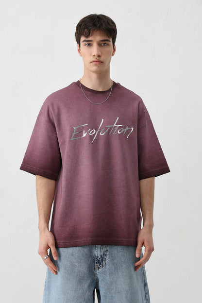 Oversize Bisiklet Yaka Baskılı Heavyweight Tişört