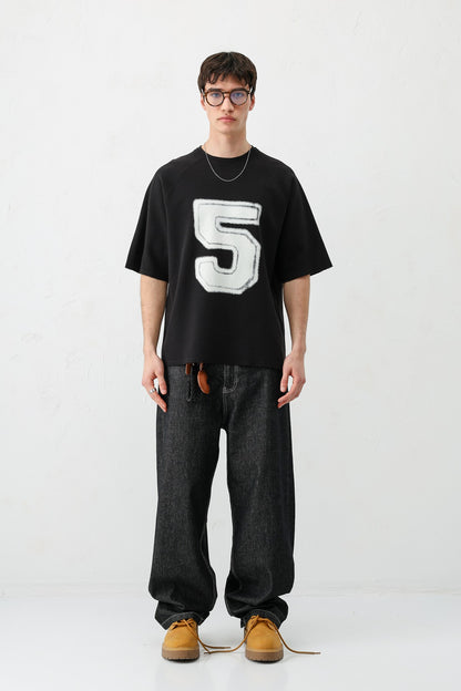 Bisiklet Yaka Oversize 5 Baskılı Tişört